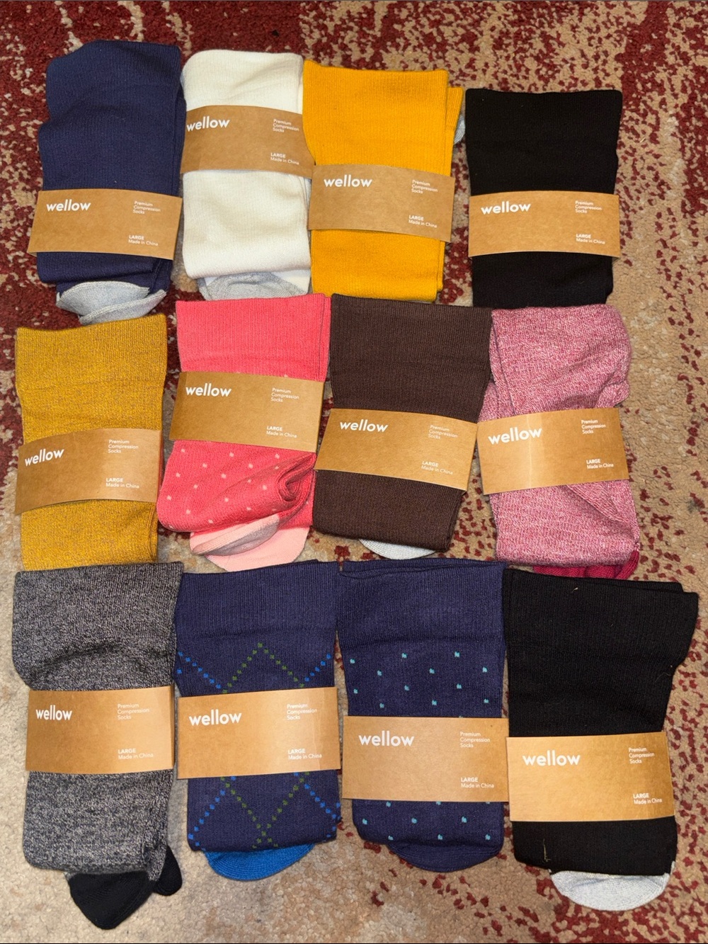 3 pair of Wellow Large  Premium Compression Socks colors may vary